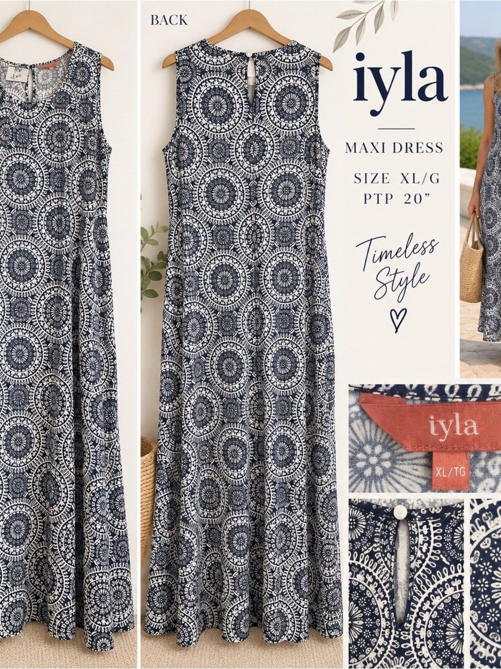 Navy and White Maxi Dress - Sleeveless Timeless Style (XL)